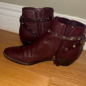 Women's Burgundy Studded Leather Ankle Boots